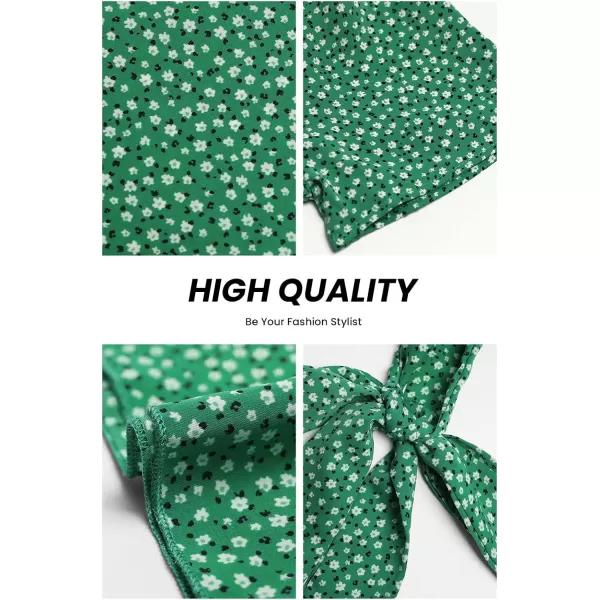 imagePRETTYGARDEN Womens 2023 Floral Boho Dress Wrap V Neck Short Sleeve Belted Ruffle Hem ALine Flowy Maxi DressesGreen Floral