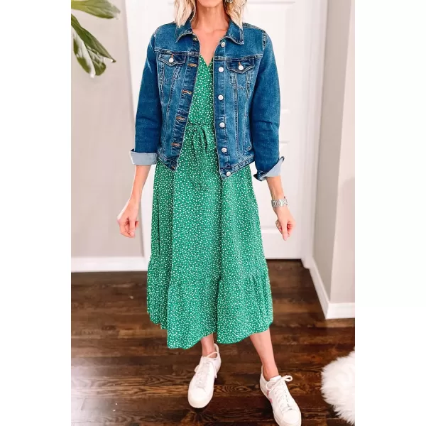 imagePRETTYGARDEN Womens 2023 Floral Boho Dress Wrap V Neck Short Sleeve Belted Ruffle Hem ALine Flowy Maxi DressesGreen Floral