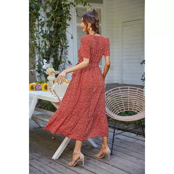 imagePRETTYGARDEN Womens 2023 Floral Boho Dress Wrap V Neck Short Sleeve Belted Ruffle Hem ALine Flowy Maxi DressesRed Floral