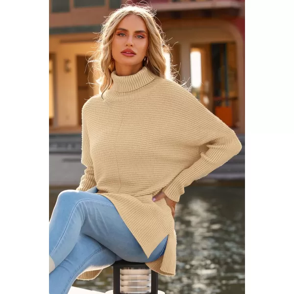 imagePRETTYGARDEN Womens 2023 Oversized Turtleneck Sweater Casual Long Sleeve Chunky Knit Pullover Winter Tops BlouseApricot