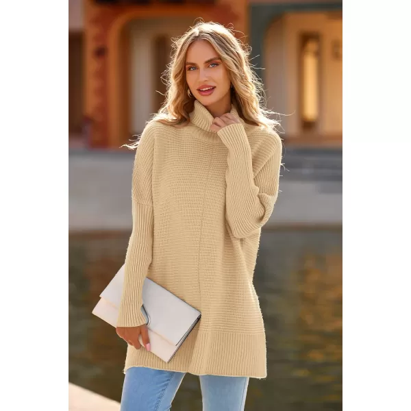 imagePRETTYGARDEN Womens 2023 Oversized Turtleneck Sweater Casual Long Sleeve Chunky Knit Pullover Winter Tops BlouseApricot