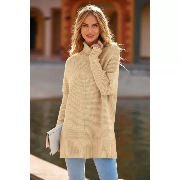 imagePRETTYGARDEN Womens 2023 Oversized Turtleneck Sweater Casual Long Sleeve Chunky Knit Pullover Winter Tops BlouseApricot