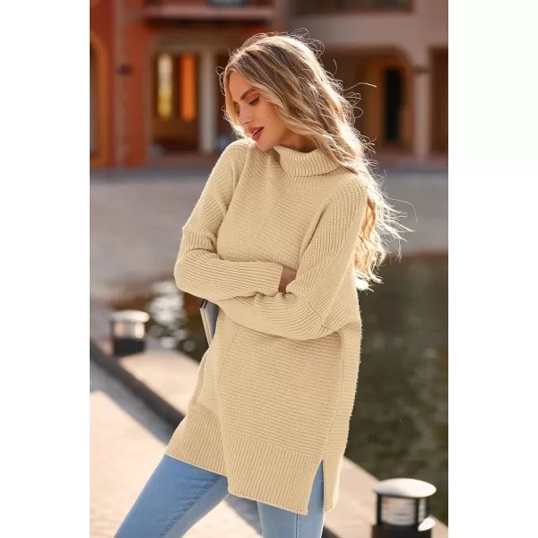 imagePRETTYGARDEN Womens 2023 Oversized Turtleneck Sweater Casual Long Sleeve Chunky Knit Pullover Winter Tops BlouseApricot