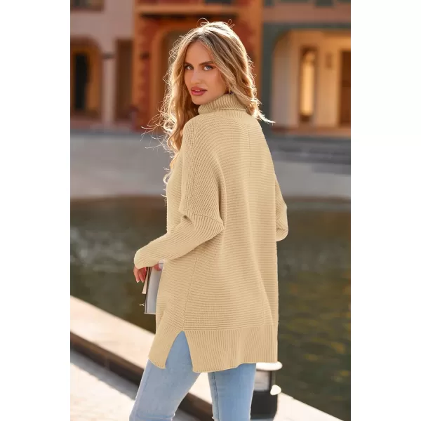 imagePRETTYGARDEN Womens 2023 Oversized Turtleneck Sweater Casual Long Sleeve Chunky Knit Pullover Winter Tops BlouseApricot