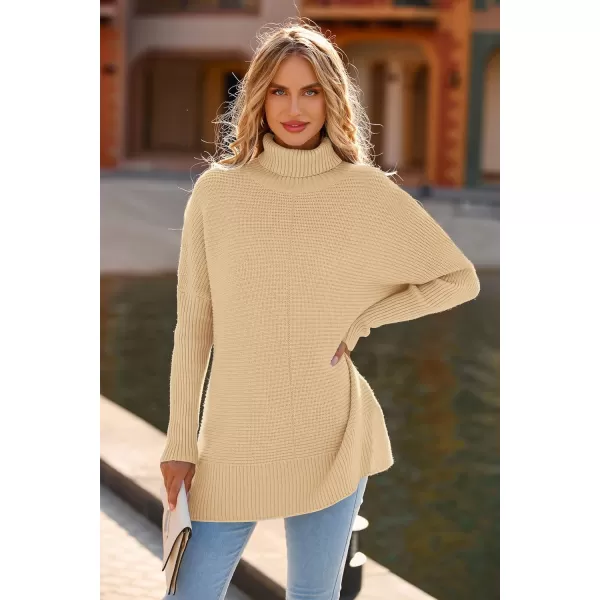imagePRETTYGARDEN Womens 2023 Oversized Turtleneck Sweater Casual Long Sleeve Chunky Knit Pullover Winter Tops BlouseApricot
