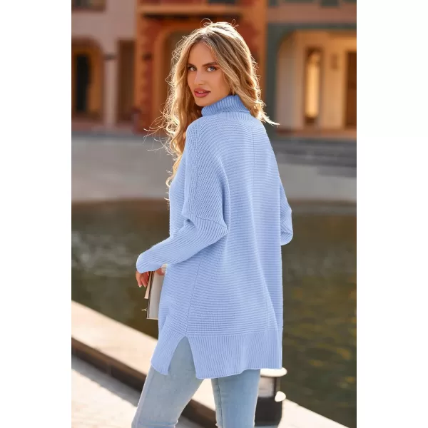 imagePRETTYGARDEN Womens 2023 Oversized Turtleneck Sweater Casual Long Sleeve Chunky Knit Pullover Winter Tops BlouseAqua Blue