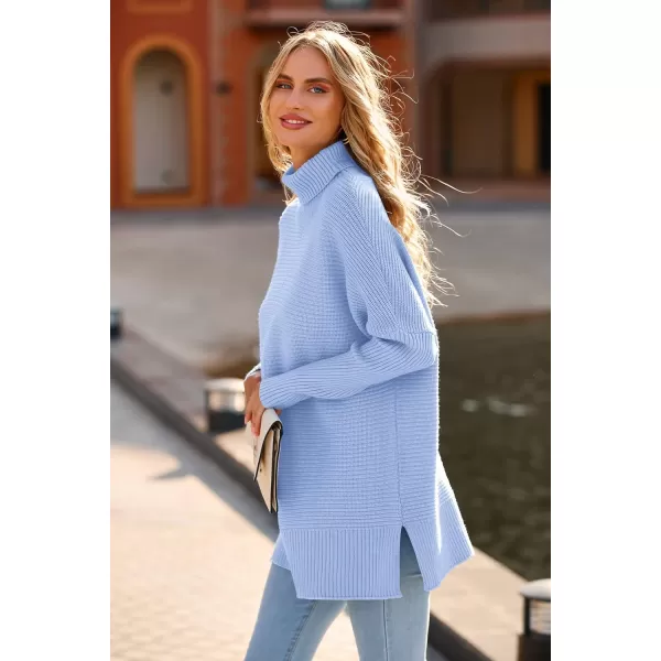 imagePRETTYGARDEN Womens 2023 Oversized Turtleneck Sweater Casual Long Sleeve Chunky Knit Pullover Winter Tops BlouseAqua Blue