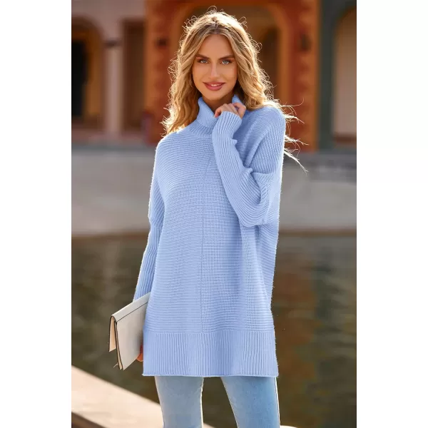 imagePRETTYGARDEN Womens 2023 Oversized Turtleneck Sweater Casual Long Sleeve Chunky Knit Pullover Winter Tops BlouseAqua Blue