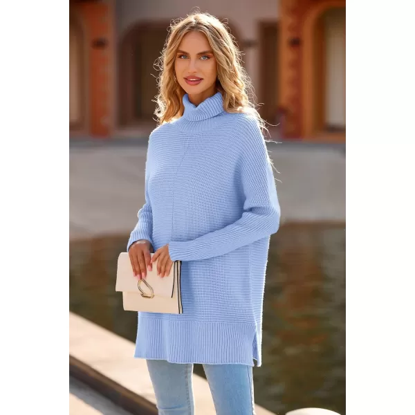 imagePRETTYGARDEN Womens 2023 Oversized Turtleneck Sweater Casual Long Sleeve Chunky Knit Pullover Winter Tops BlouseAqua Blue