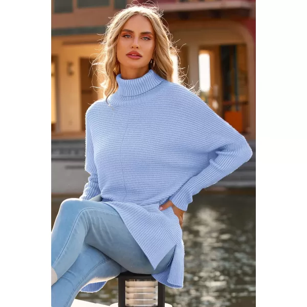 imagePRETTYGARDEN Womens 2023 Oversized Turtleneck Sweater Casual Long Sleeve Chunky Knit Pullover Winter Tops BlouseAqua Blue