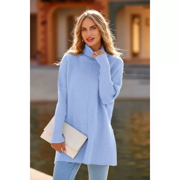 imagePRETTYGARDEN Womens 2023 Oversized Turtleneck Sweater Casual Long Sleeve Chunky Knit Pullover Winter Tops BlouseAqua Blue