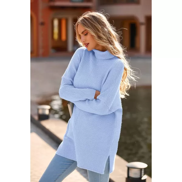 imagePRETTYGARDEN Womens 2023 Oversized Turtleneck Sweater Casual Long Sleeve Chunky Knit Pullover Winter Tops BlouseAqua Blue