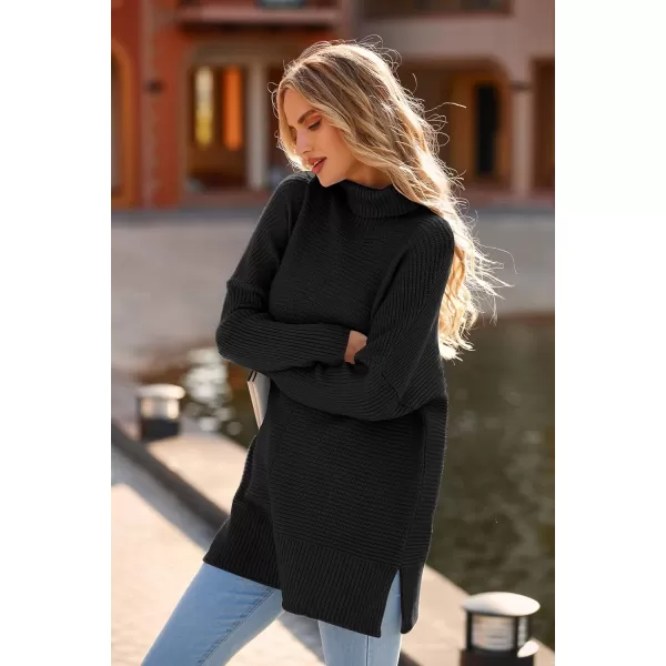 imagePRETTYGARDEN Womens 2023 Oversized Turtleneck Sweater Casual Long Sleeve Chunky Knit Pullover Winter Tops BlouseBlack