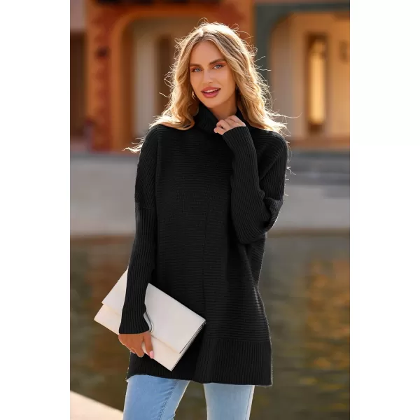 imagePRETTYGARDEN Womens 2023 Oversized Turtleneck Sweater Casual Long Sleeve Chunky Knit Pullover Winter Tops BlouseBlack