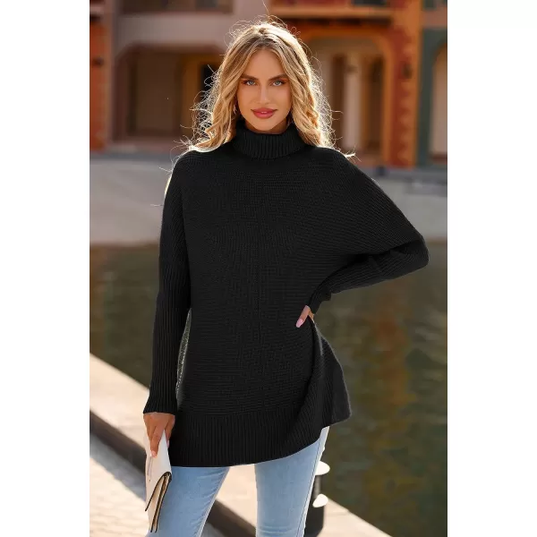 imagePRETTYGARDEN Womens 2023 Oversized Turtleneck Sweater Casual Long Sleeve Chunky Knit Pullover Winter Tops BlouseBlack