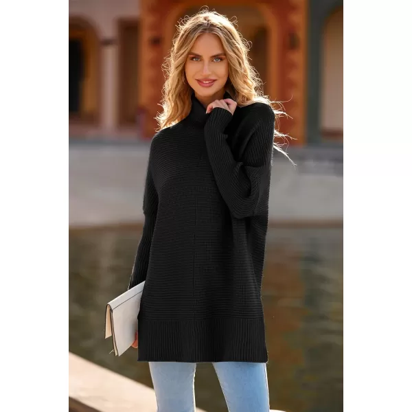 imagePRETTYGARDEN Womens 2023 Oversized Turtleneck Sweater Casual Long Sleeve Chunky Knit Pullover Winter Tops BlouseBlack