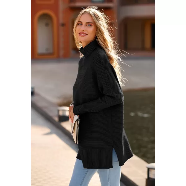 imagePRETTYGARDEN Womens 2023 Oversized Turtleneck Sweater Casual Long Sleeve Chunky Knit Pullover Winter Tops BlouseBlack
