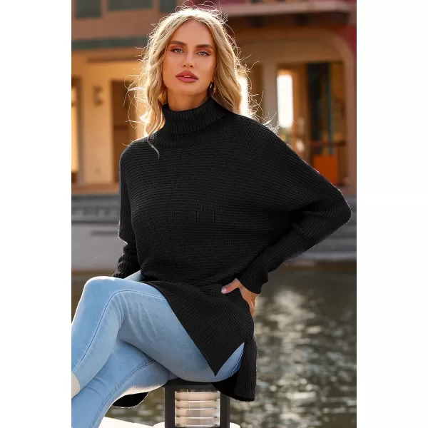 imagePRETTYGARDEN Womens 2023 Oversized Turtleneck Sweater Casual Long Sleeve Chunky Knit Pullover Winter Tops BlouseBlack