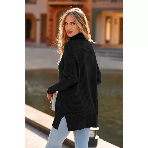 imagePRETTYGARDEN Womens 2023 Oversized Turtleneck Sweater Casual Long Sleeve Chunky Knit Pullover Winter Tops BlouseBlack