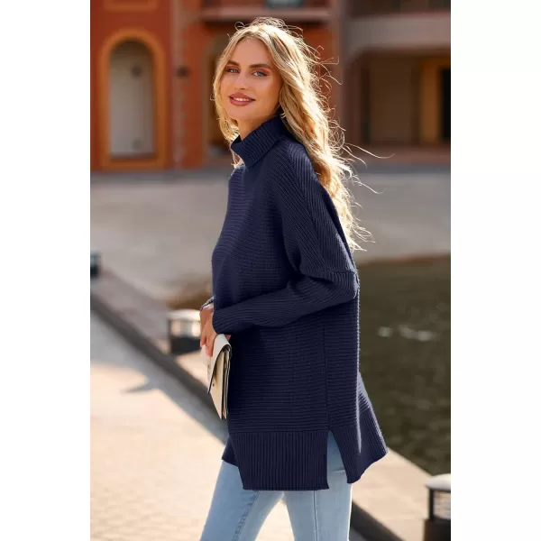 imagePRETTYGARDEN Womens 2023 Oversized Turtleneck Sweater Casual Long Sleeve Chunky Knit Pullover Winter Tops BlouseDark Royal Blue