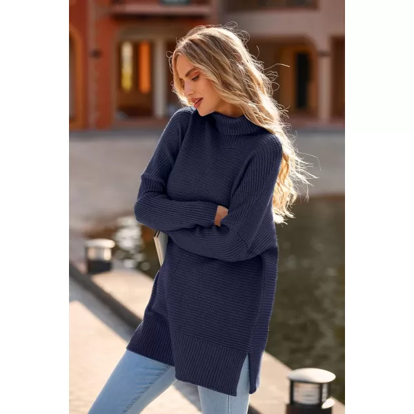 imagePRETTYGARDEN Womens 2023 Oversized Turtleneck Sweater Casual Long Sleeve Chunky Knit Pullover Winter Tops BlouseDark Royal Blue