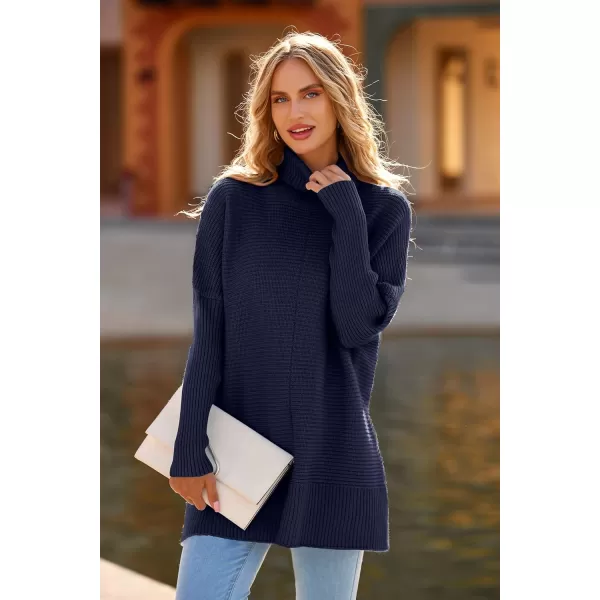 imagePRETTYGARDEN Womens 2023 Oversized Turtleneck Sweater Casual Long Sleeve Chunky Knit Pullover Winter Tops BlouseDark Royal Blue