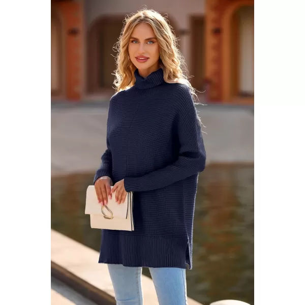 imagePRETTYGARDEN Womens 2023 Oversized Turtleneck Sweater Casual Long Sleeve Chunky Knit Pullover Winter Tops BlouseDark Royal Blue