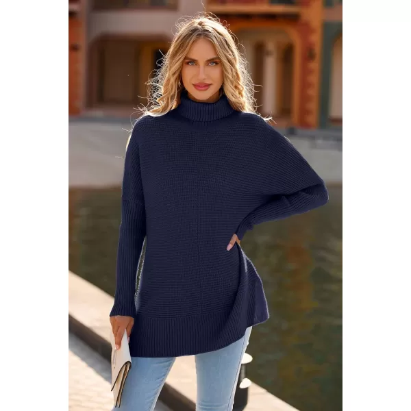 imagePRETTYGARDEN Womens 2023 Oversized Turtleneck Sweater Casual Long Sleeve Chunky Knit Pullover Winter Tops BlouseDark Royal Blue