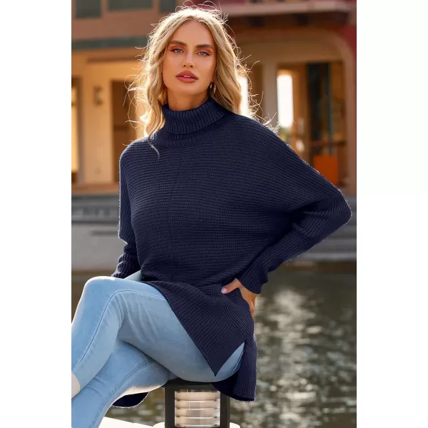 imagePRETTYGARDEN Womens 2023 Oversized Turtleneck Sweater Casual Long Sleeve Chunky Knit Pullover Winter Tops BlouseDark Royal Blue