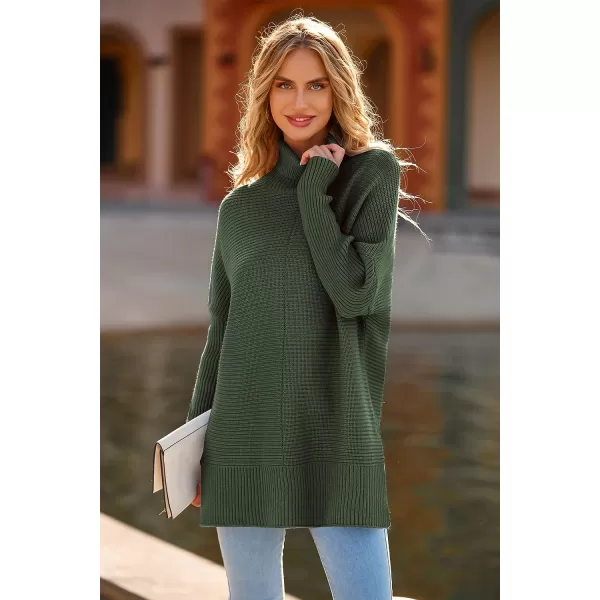 imagePRETTYGARDEN Womens 2023 Oversized Turtleneck Sweater Casual Long Sleeve Chunky Knit Pullover Winter Tops BlouseGreen