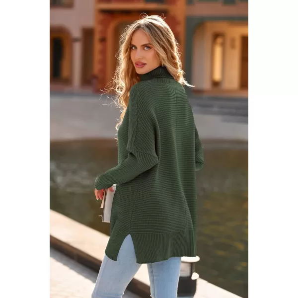 imagePRETTYGARDEN Womens 2023 Oversized Turtleneck Sweater Casual Long Sleeve Chunky Knit Pullover Winter Tops BlouseGreen