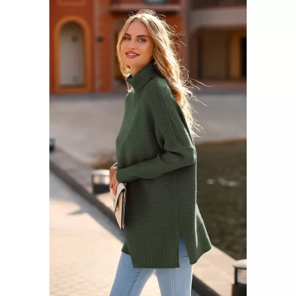 imagePRETTYGARDEN Womens 2023 Oversized Turtleneck Sweater Casual Long Sleeve Chunky Knit Pullover Winter Tops BlouseGreen