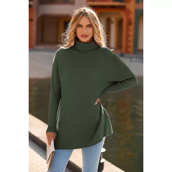 imagePRETTYGARDEN Womens 2023 Oversized Turtleneck Sweater Casual Long Sleeve Chunky Knit Pullover Winter Tops BlouseGreen