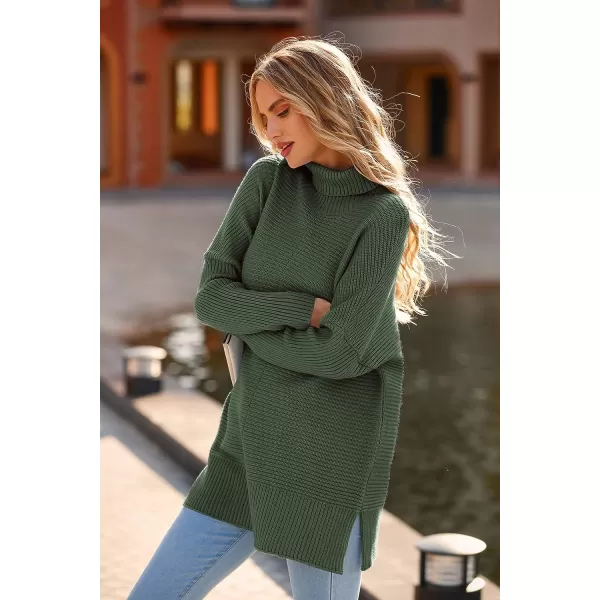 imagePRETTYGARDEN Womens 2023 Oversized Turtleneck Sweater Casual Long Sleeve Chunky Knit Pullover Winter Tops BlouseGreen