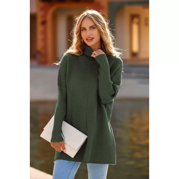 imagePRETTYGARDEN Womens 2023 Oversized Turtleneck Sweater Casual Long Sleeve Chunky Knit Pullover Winter Tops BlouseGreen
