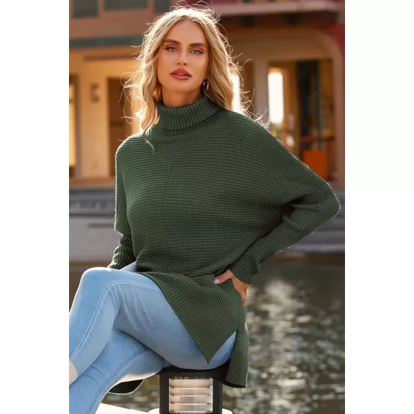 imagePRETTYGARDEN Womens 2023 Oversized Turtleneck Sweater Casual Long Sleeve Chunky Knit Pullover Winter Tops BlouseGreen