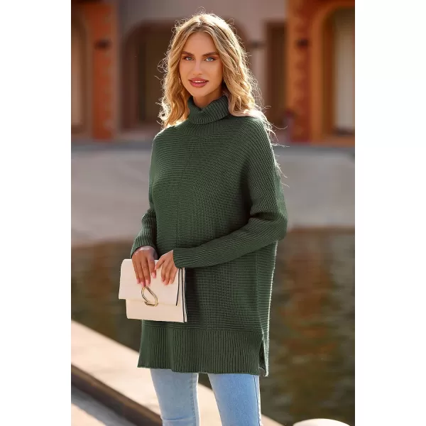 imagePRETTYGARDEN Womens 2023 Oversized Turtleneck Sweater Casual Long Sleeve Chunky Knit Pullover Winter Tops BlouseGreen