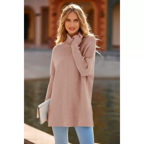 imagePRETTYGARDEN Womens 2023 Oversized Turtleneck Sweater Casual Long Sleeve Chunky Knit Pullover Winter Tops BlouseLight Pink