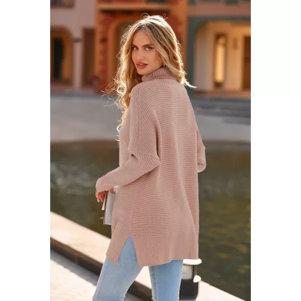 imagePRETTYGARDEN Womens 2023 Oversized Turtleneck Sweater Casual Long Sleeve Chunky Knit Pullover Winter Tops BlouseLight Pink