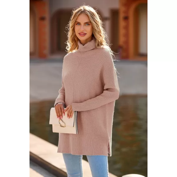 imagePRETTYGARDEN Womens 2023 Oversized Turtleneck Sweater Casual Long Sleeve Chunky Knit Pullover Winter Tops BlouseLight Pink