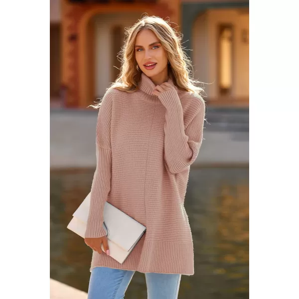 imagePRETTYGARDEN Womens 2023 Oversized Turtleneck Sweater Casual Long Sleeve Chunky Knit Pullover Winter Tops BlouseLight Pink