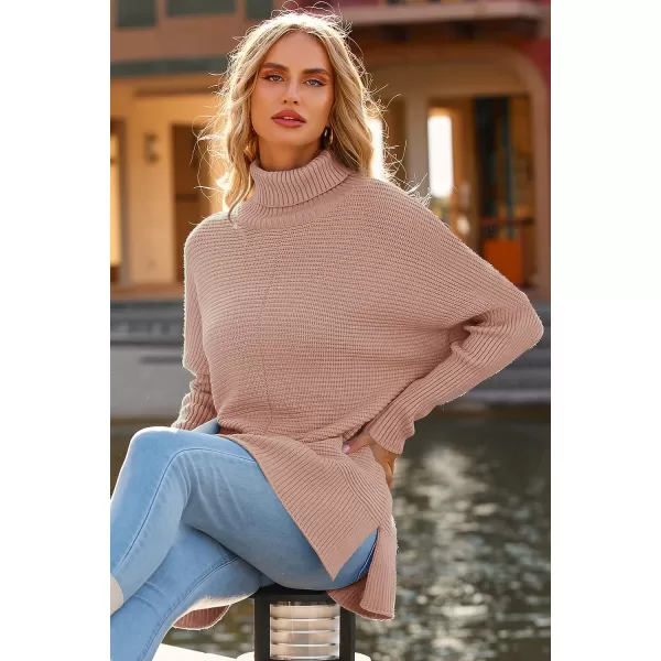 imagePRETTYGARDEN Womens 2023 Oversized Turtleneck Sweater Casual Long Sleeve Chunky Knit Pullover Winter Tops BlouseLight Pink