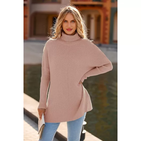 imagePRETTYGARDEN Womens 2023 Oversized Turtleneck Sweater Casual Long Sleeve Chunky Knit Pullover Winter Tops BlouseLight Pink