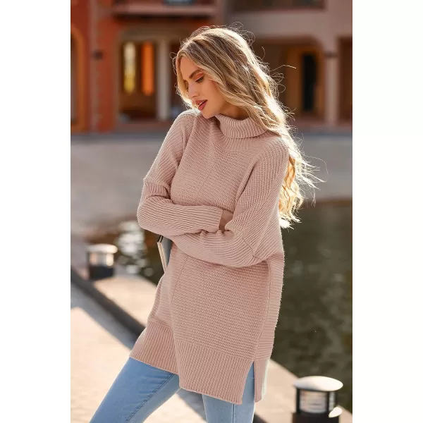 imagePRETTYGARDEN Womens 2023 Oversized Turtleneck Sweater Casual Long Sleeve Chunky Knit Pullover Winter Tops BlouseLight Pink