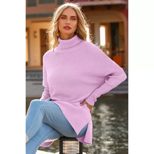 imagePRETTYGARDEN Womens 2023 Oversized Turtleneck Sweater Casual Long Sleeve Chunky Knit Pullover Winter Tops BlouseLight Pink Purple