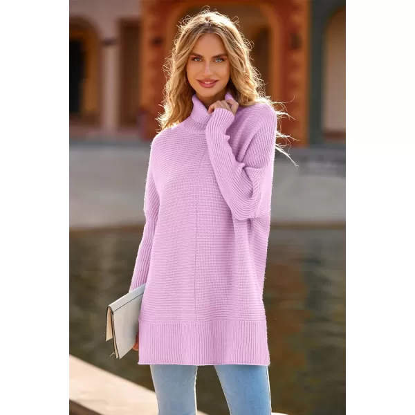 imagePRETTYGARDEN Womens 2023 Oversized Turtleneck Sweater Casual Long Sleeve Chunky Knit Pullover Winter Tops BlouseLight Pink Purple