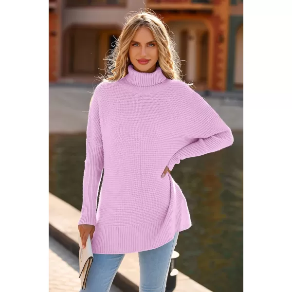 imagePRETTYGARDEN Womens 2023 Oversized Turtleneck Sweater Casual Long Sleeve Chunky Knit Pullover Winter Tops BlouseLight Pink Purple