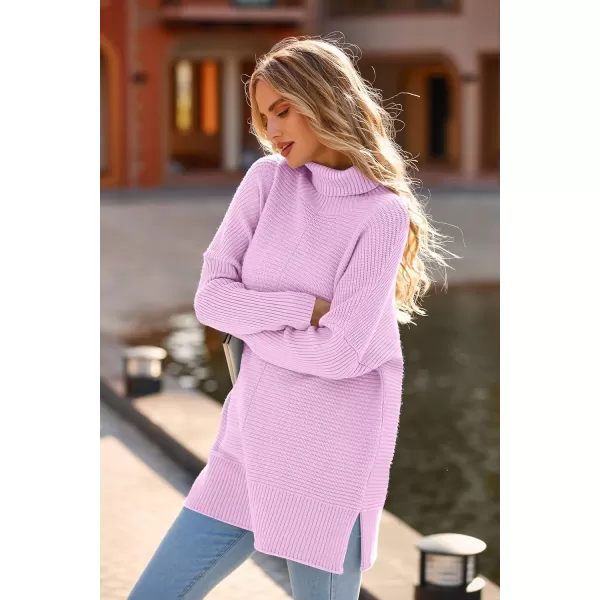 imagePRETTYGARDEN Womens 2023 Oversized Turtleneck Sweater Casual Long Sleeve Chunky Knit Pullover Winter Tops BlouseLight Pink Purple