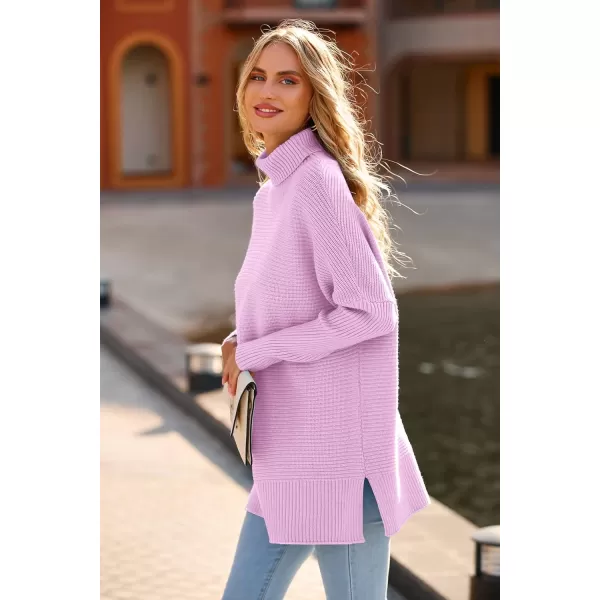 imagePRETTYGARDEN Womens 2023 Oversized Turtleneck Sweater Casual Long Sleeve Chunky Knit Pullover Winter Tops BlouseLight Pink Purple