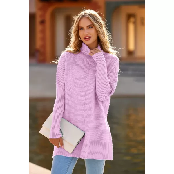imagePRETTYGARDEN Womens 2023 Oversized Turtleneck Sweater Casual Long Sleeve Chunky Knit Pullover Winter Tops BlouseLight Pink Purple